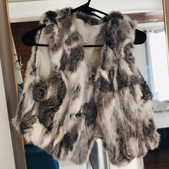 Rabbit Fur Vest — Gray and White - Picture 1 of 3